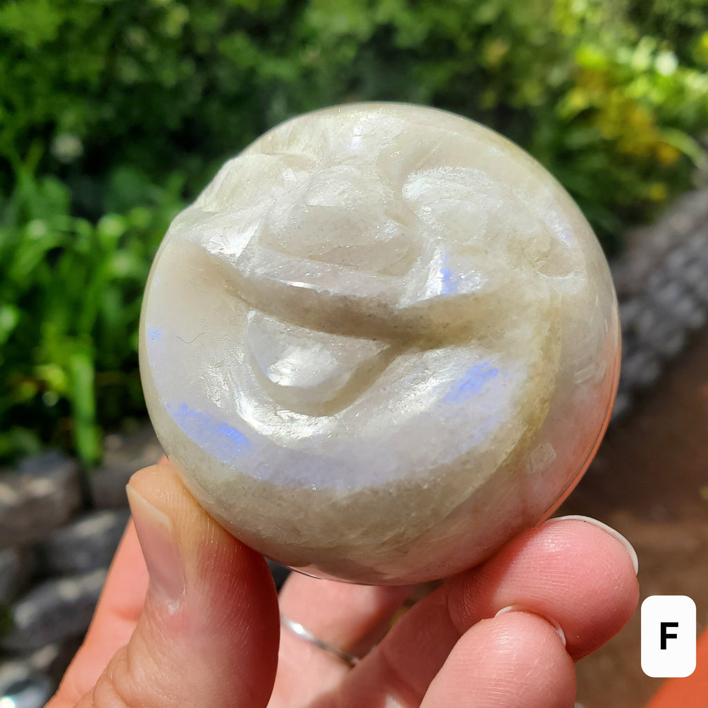Flashy Moonstone Moon Face Sphere - Uplifting, Raises Vibration, Feminine Energy, Empowering - Flashy Crystal Ball Healing Gemstone