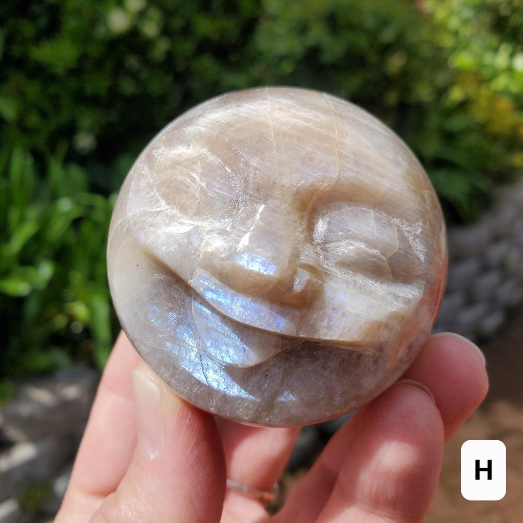 Flashy Moonstone Moon Face Sphere - Uplifting, Raises Vibration, Feminine Energy, Empowering - Flashy Crystal Ball Healing Gemstone