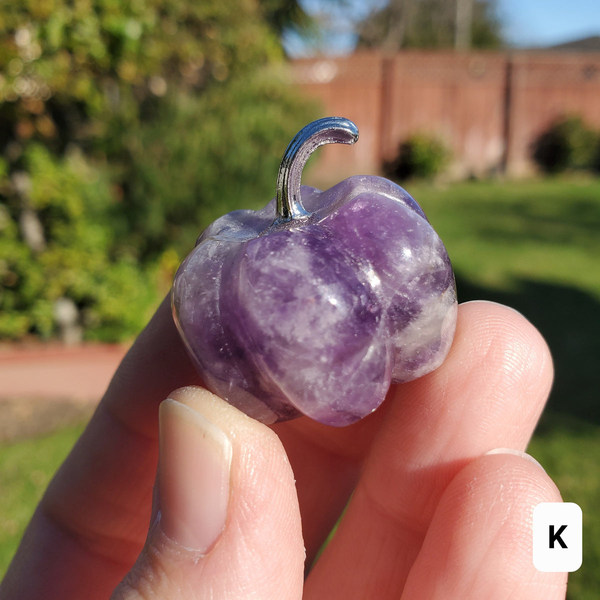 Small Dream Amethyst Pumpkin - Calming, Protection, Positivity - Purple Amethyst Crystal Pumpkin Healing Gemstones