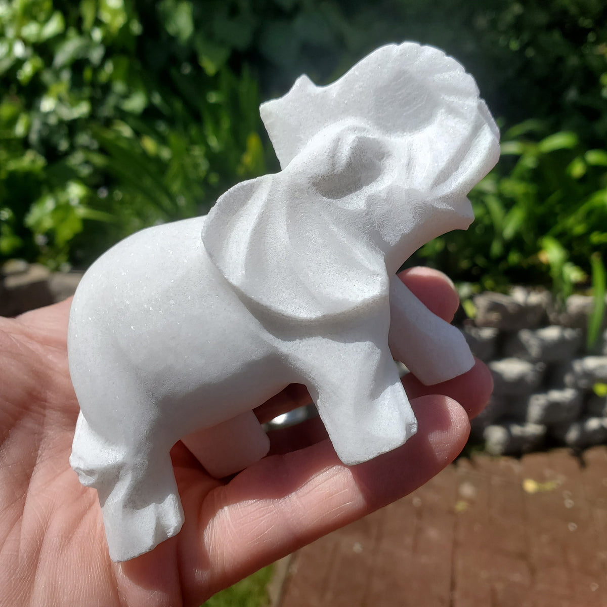 Chunky White Jade Elephant - Brings in Joy, Peace, Calm & Love Energy - White Elephant Stone Carving Healing Gemstones