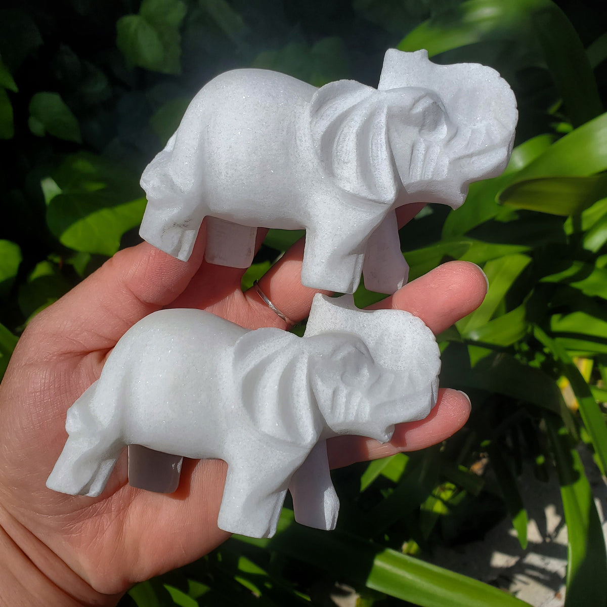 Chunky White Jade Elephant - Brings in Joy, Peace, Calm & Love Energy - White Elephant Stone Carving Healing Gemstones