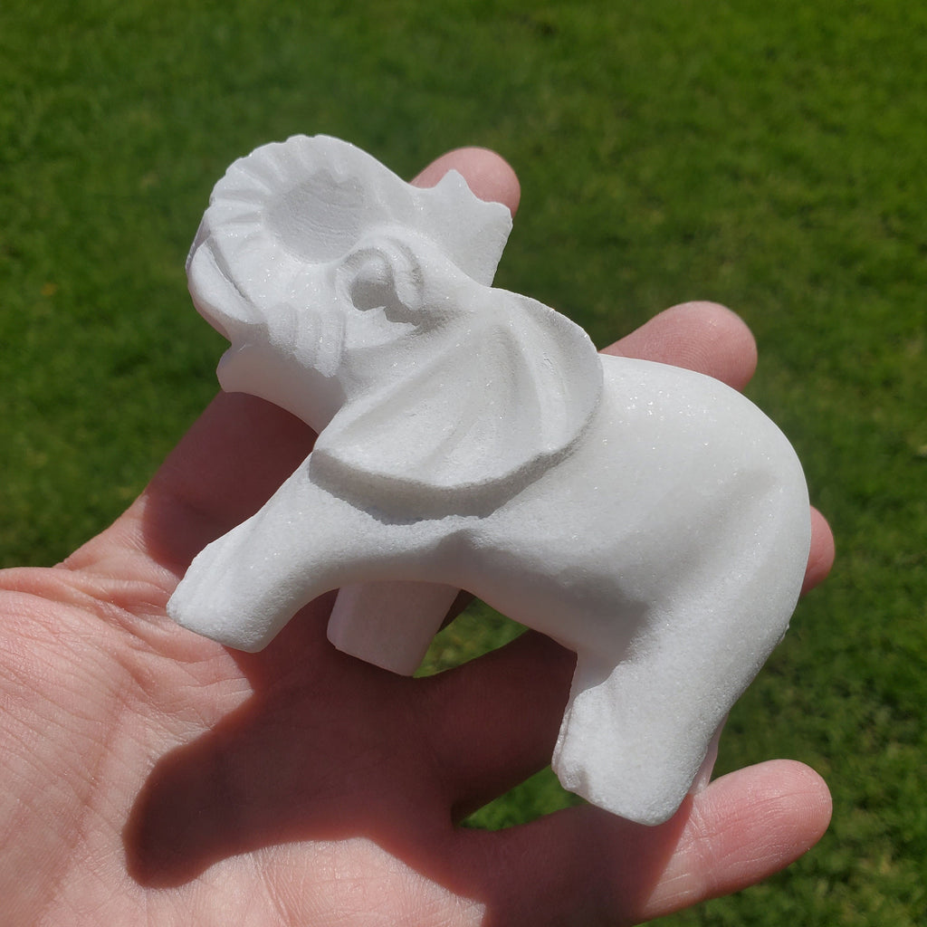 Chunky White Jade Elephant - Brings in Joy, Peace, Calm & Love Energy - White Elephant Stone Carving Healing Gemstones