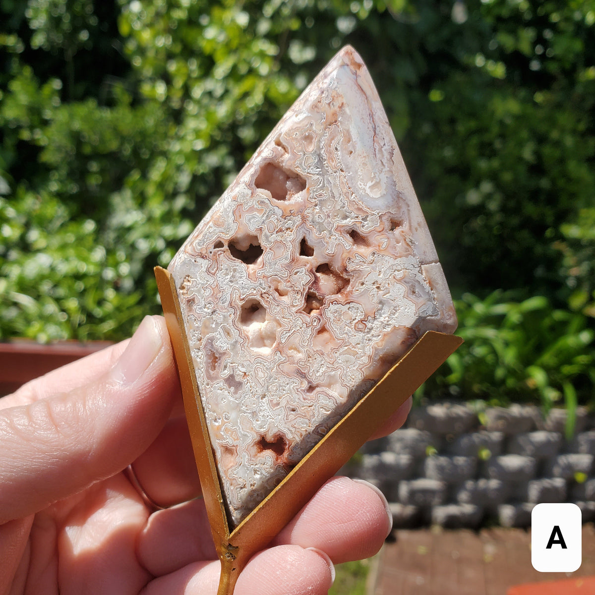 Pink Lace Agate Diamond on Stand - Balance Physical, Mental, Emotional - Pink Agate Crystal Diamond Healing Gemstones