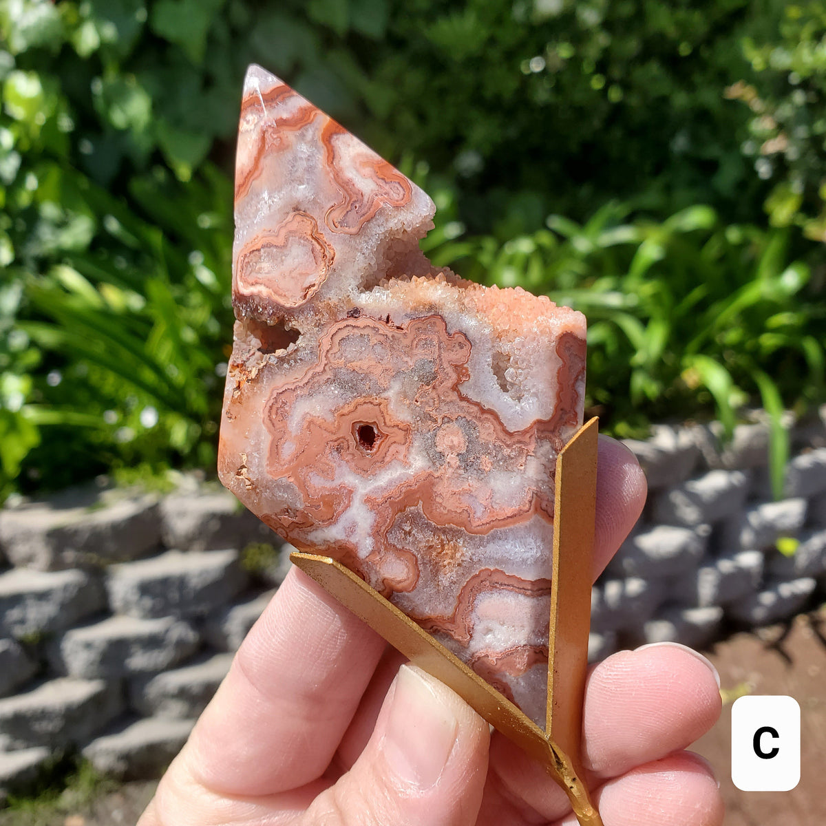 Pink Lace Agate Diamond on Stand - Balance Physical, Mental, Emotional - Pink Agate Crystal Diamond Healing Gemstones