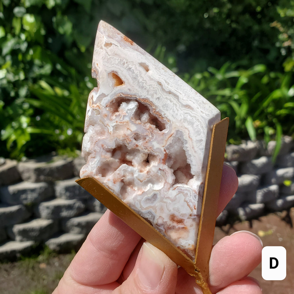 Pink Lace Agate Diamond on Stand - Balance Physical, Mental, Emotional - Pink Agate Crystal Diamond Healing Gemstones