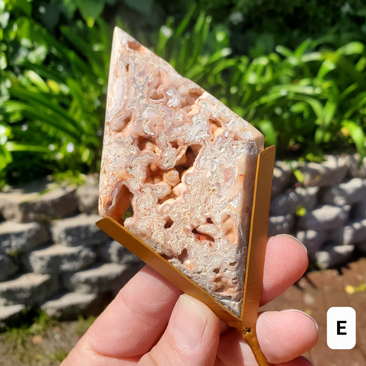 Pink Lace Agate Diamond on Stand - Balance Physical, Mental, Emotional - Pink Agate Crystal Diamond Healing Gemstones