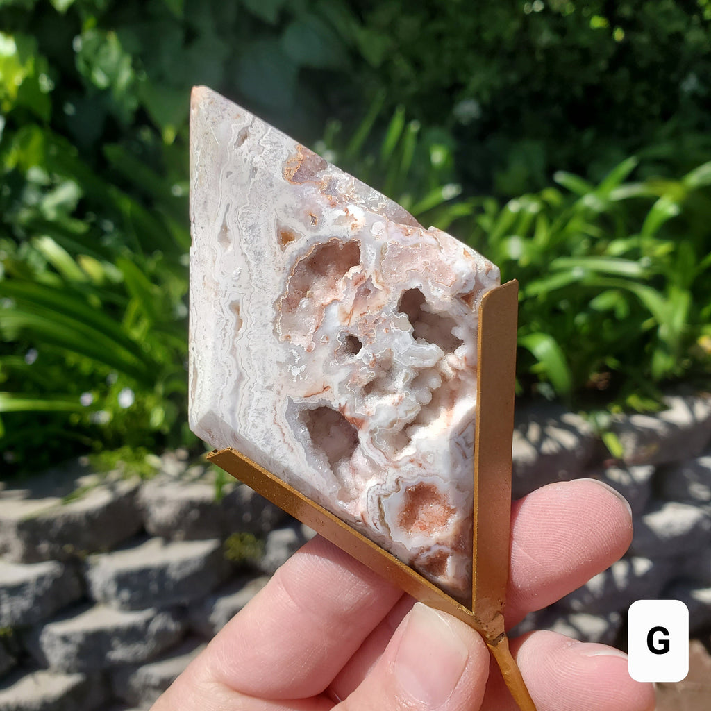 Pink Lace Agate Diamond on Stand - Balance Physical, Mental, Emotional - Pink Agate Crystal Diamond Healing Gemstones