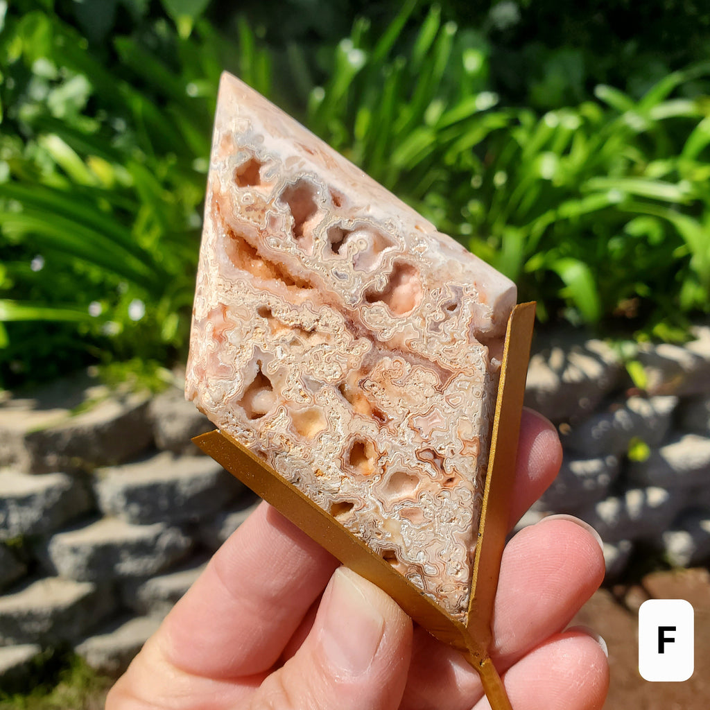 Pink Lace Agate Diamond on Stand - Balance Physical, Mental, Emotional - Pink Agate Crystal Diamond Healing Gemstones