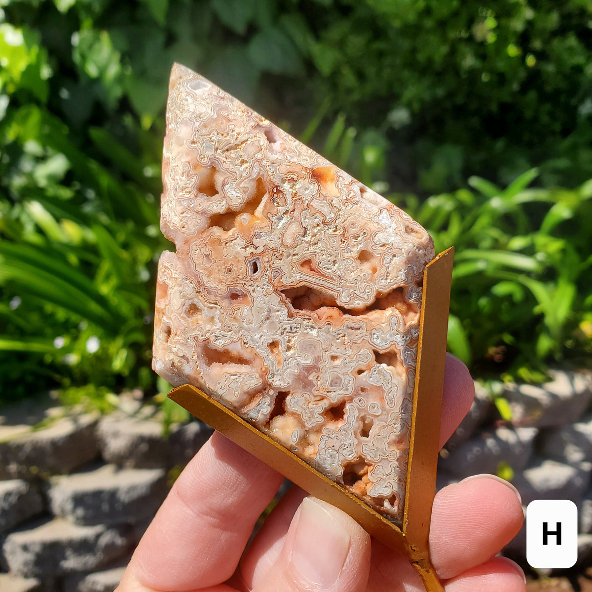 Pink Lace Agate Diamond on Stand - Balance Physical, Mental, Emotional - Pink Agate Crystal Diamond Healing Gemstones