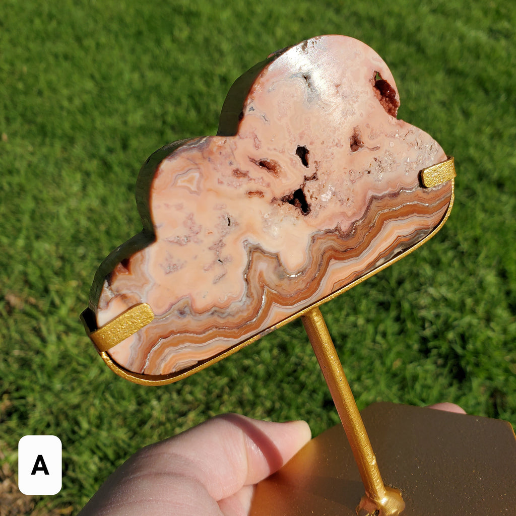 Pink Lace Agate Cloud on Stand - Balance of the Physical, Mental & Emotional - Pink Cloud Crystal Carving Healing Gemstone
