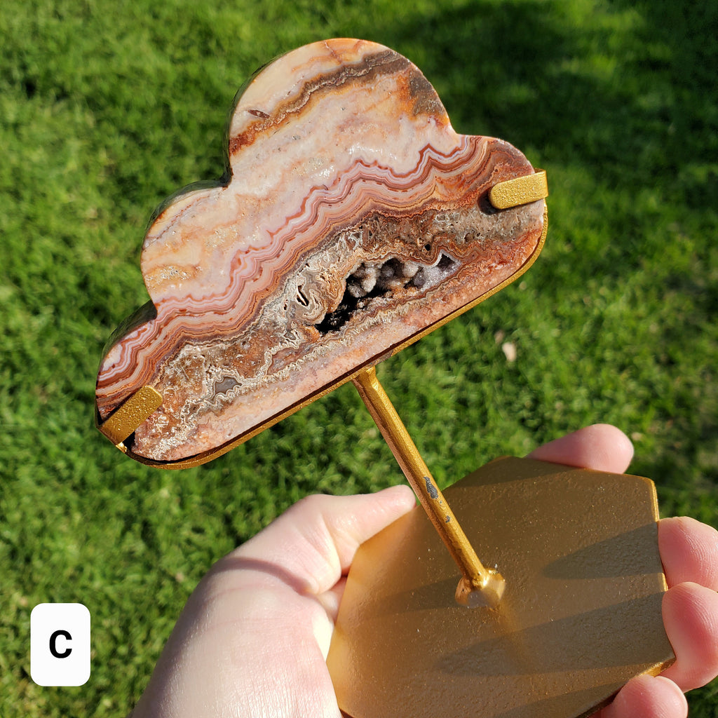 Pink Lace Agate Cloud on Stand - Balance of the Physical, Mental & Emotional - Pink Cloud Crystal Carving Healing Gemstone