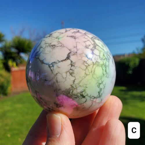 Aura Howlite Sphere - Calm, Confidence, Grounding, Emotional Healing - Howlite Crystal Ball Healing Crystals Gemstones