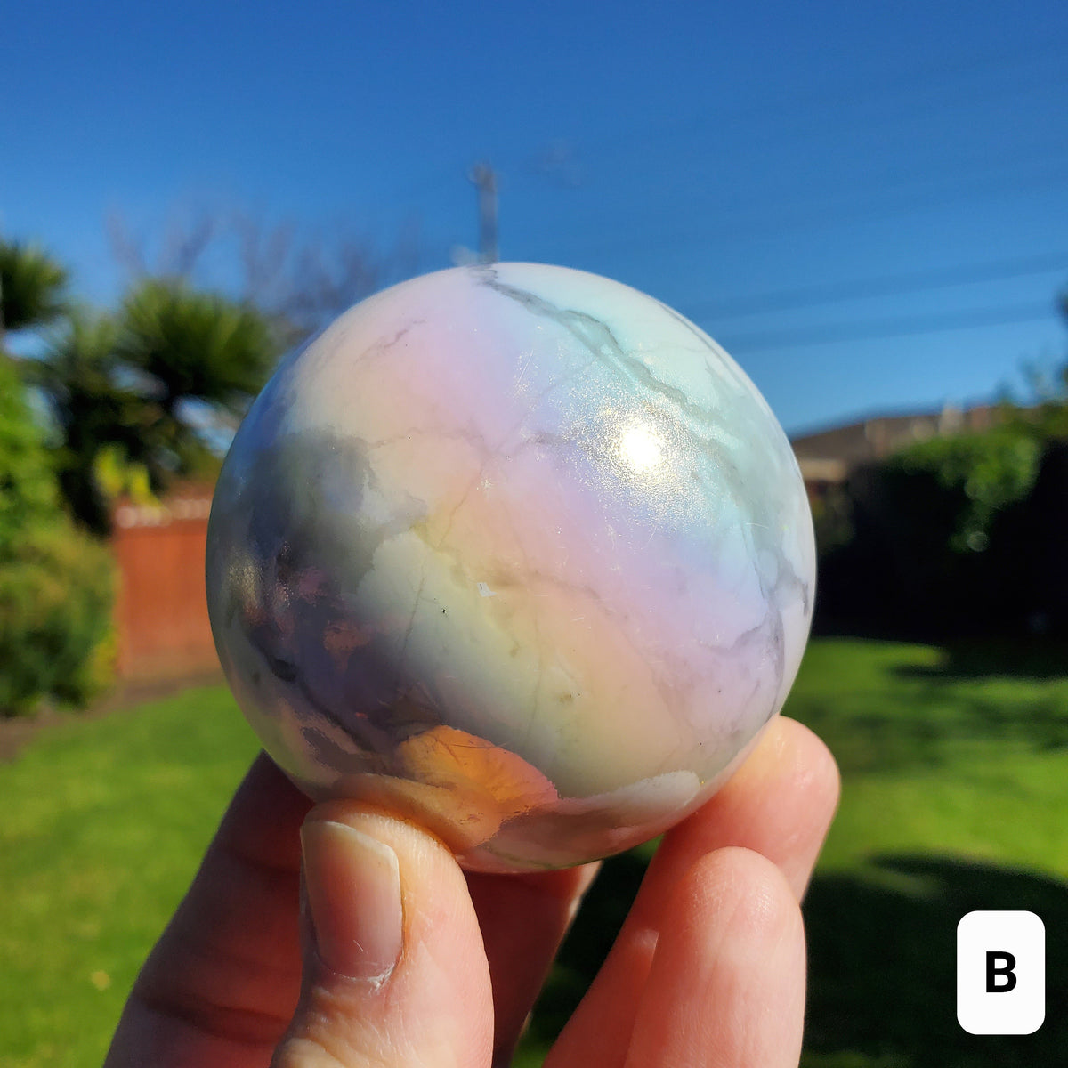 Aura Howlite Sphere - Calm, Confidence, Grounding, Emotional Healing - Howlite Crystal Ball Healing Crystals Gemstones