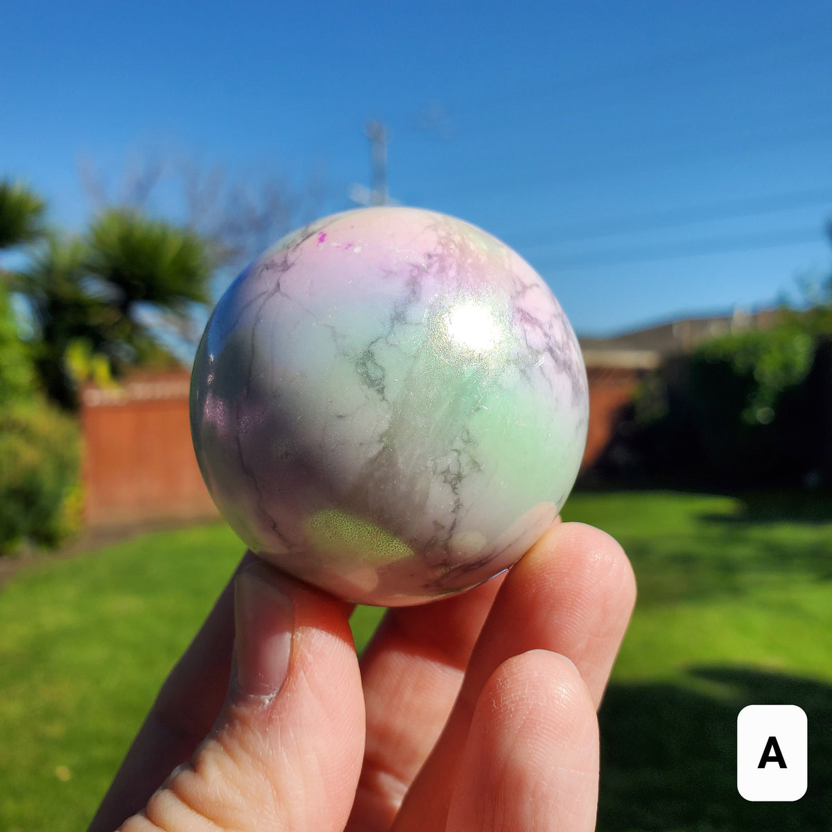 Aura Howlite Sphere - Calm, Confidence, Grounding, Emotional Healing - Howlite Crystal Ball Healing Crystals Gemstones