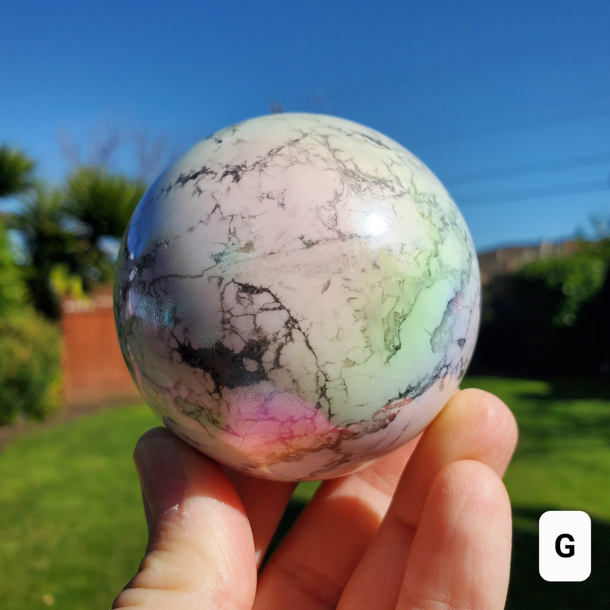 Aura Howlite Sphere - Calm, Confidence, Grounding, Emotional Healing - Howlite Crystal Ball Healing Crystals Gemstones