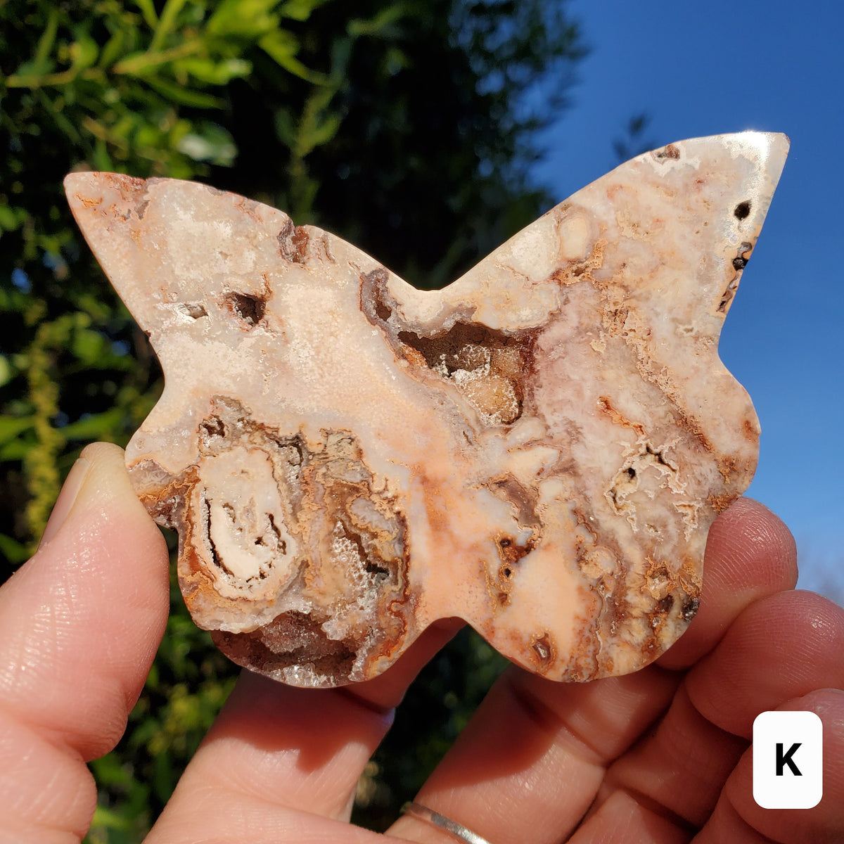 Pink Lace Agate Butterfly with Druzy - Balance of the Physical, Mental, Emotional - Pink Agate Crystal Butterfly Carving