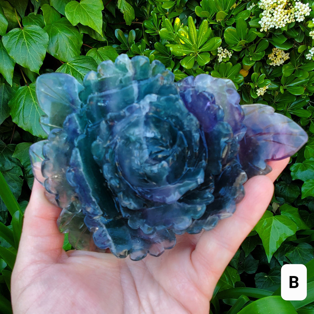 Big Rainbow Fluorite Standing Flower - Mental Clarity, Stability, Concentration, Protection - Fluorite Healing Crystals Gemstones