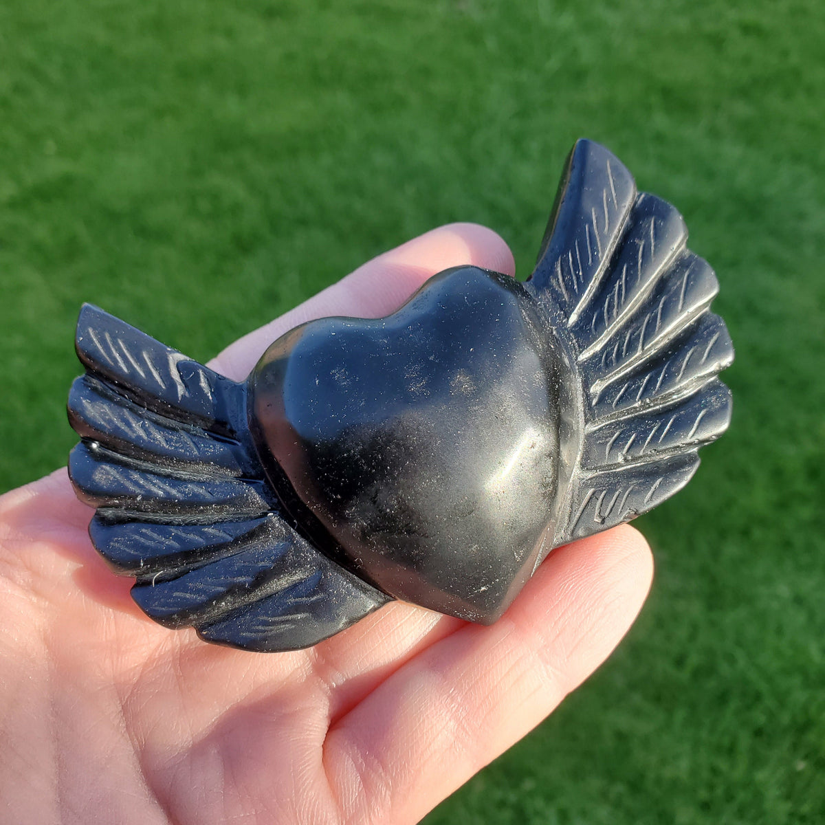 Obsidian Heart Wings - Self Reflection, Release Negative Energies - 3.90" Obsidian Black Heart Healing Crystals Gemstones