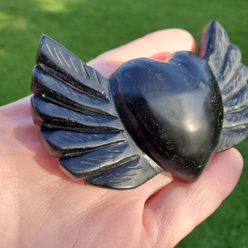 Obsidian Heart Wings - Self Reflection, Release Negative Energies - 3.90" Obsidian Black Heart Healing Crystals Gemstones