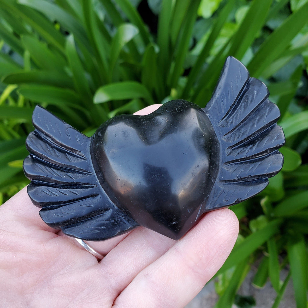 Obsidian Heart Wings - Self Reflection, Release Negative Energies - 3.90" Obsidian Black Heart Healing Crystals Gemstones
