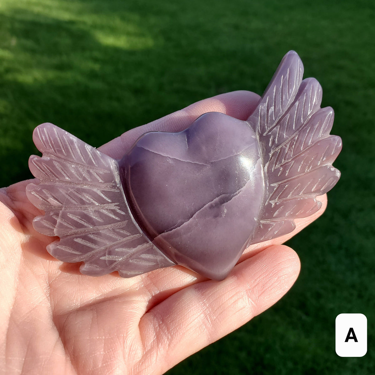 Purple Fluorite Heart Wings - Protective, Grounding, Relieves Stress, Mental Clarity - Fluorite Crystal Heart with Wings Healing Gemstones