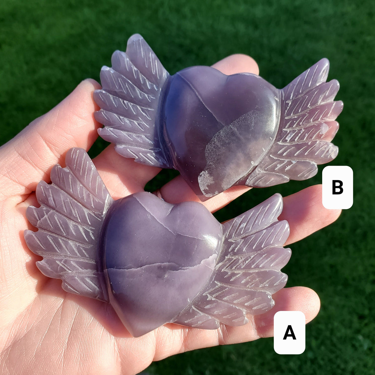 Purple Fluorite Heart Wings - Protective, Grounding, Relieves Stress, Mental Clarity - Fluorite Crystal Heart with Wings Healing Gemstones