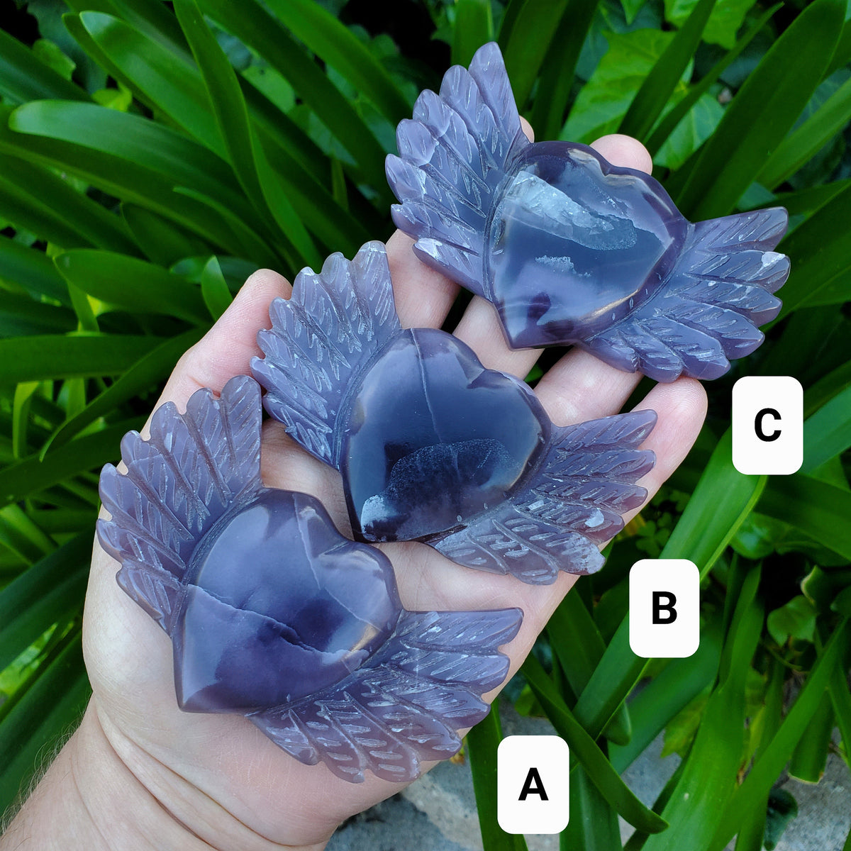 Purple Fluorite Heart Wings - Protective, Grounding, Relieves Stress, Mental Clarity - Fluorite Crystal Heart with Wings Healing Gemstones