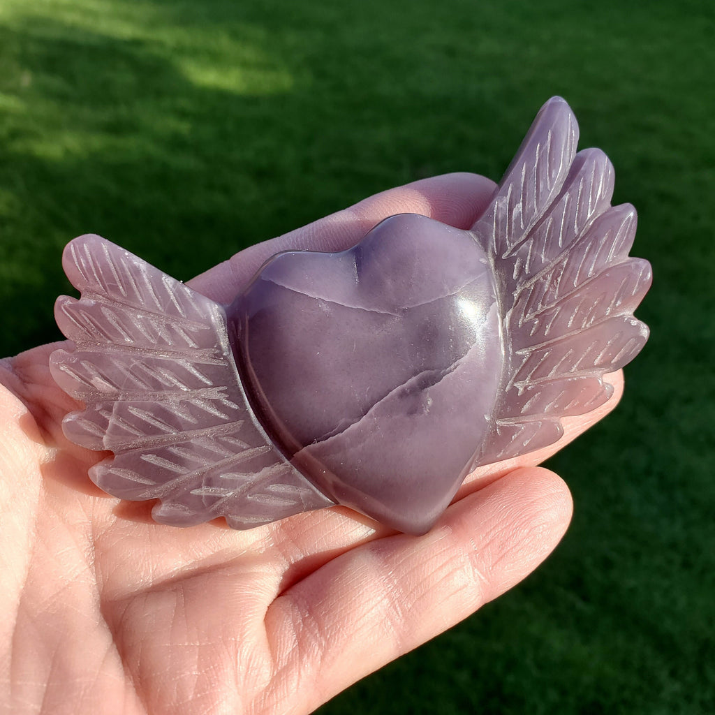 Purple Fluorite Heart Wings - Protective, Grounding, Relieves Stress, Mental Clarity - Fluorite Crystal Heart with Wings Healing Gemstones