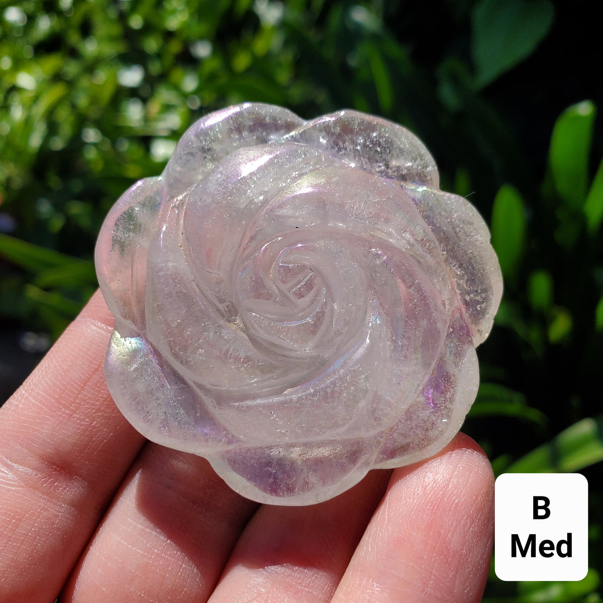 Aura Quartz Flower - Counteracts the Negative, Energizes Positive Energy - Rainbow Quartz Rose Carving Crystal Flower Healing Stone