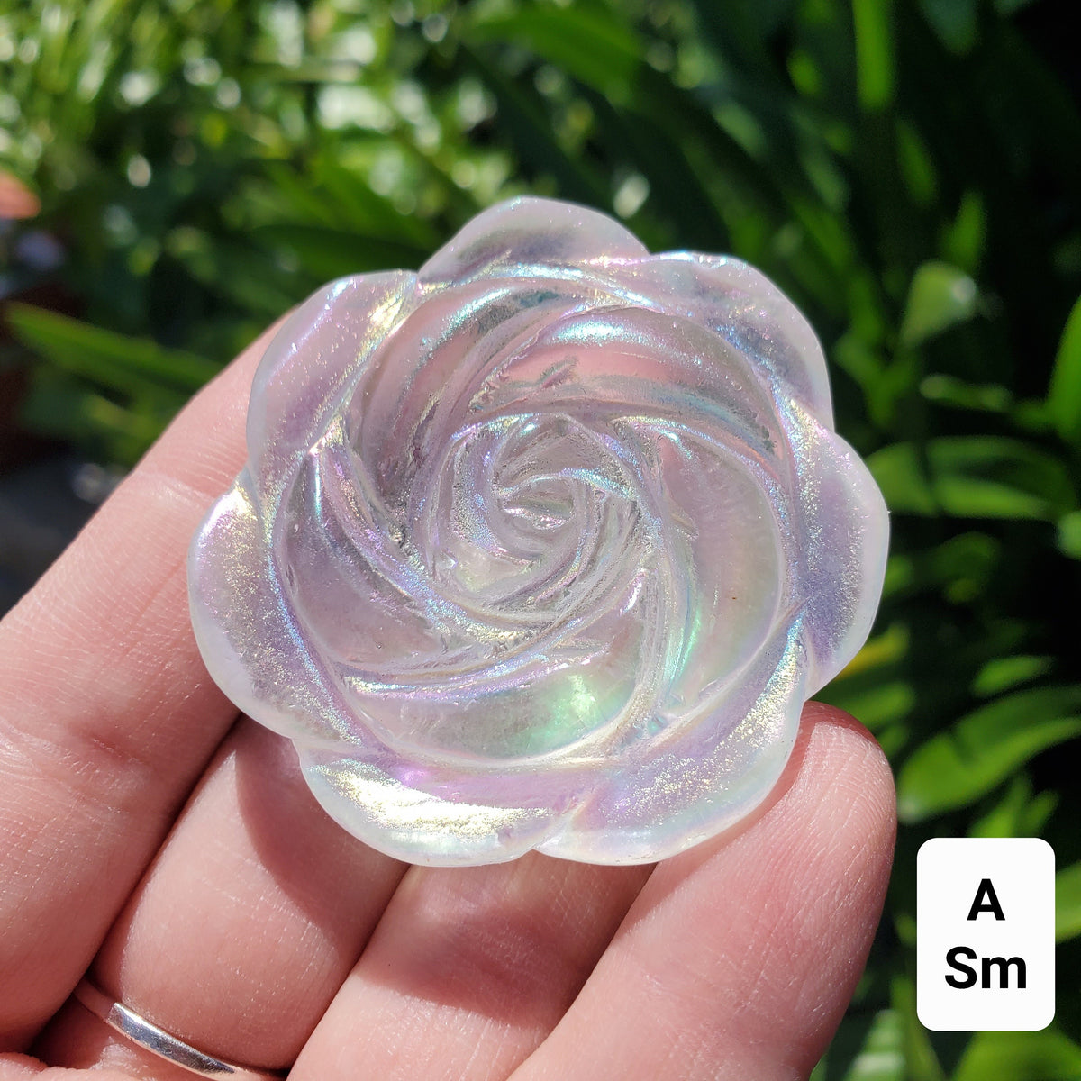 Aura Quartz Flower - Counteracts the Negative, Energizes Positive Energy - Rainbow Quartz Rose Carving Crystal Flower Healing Stone