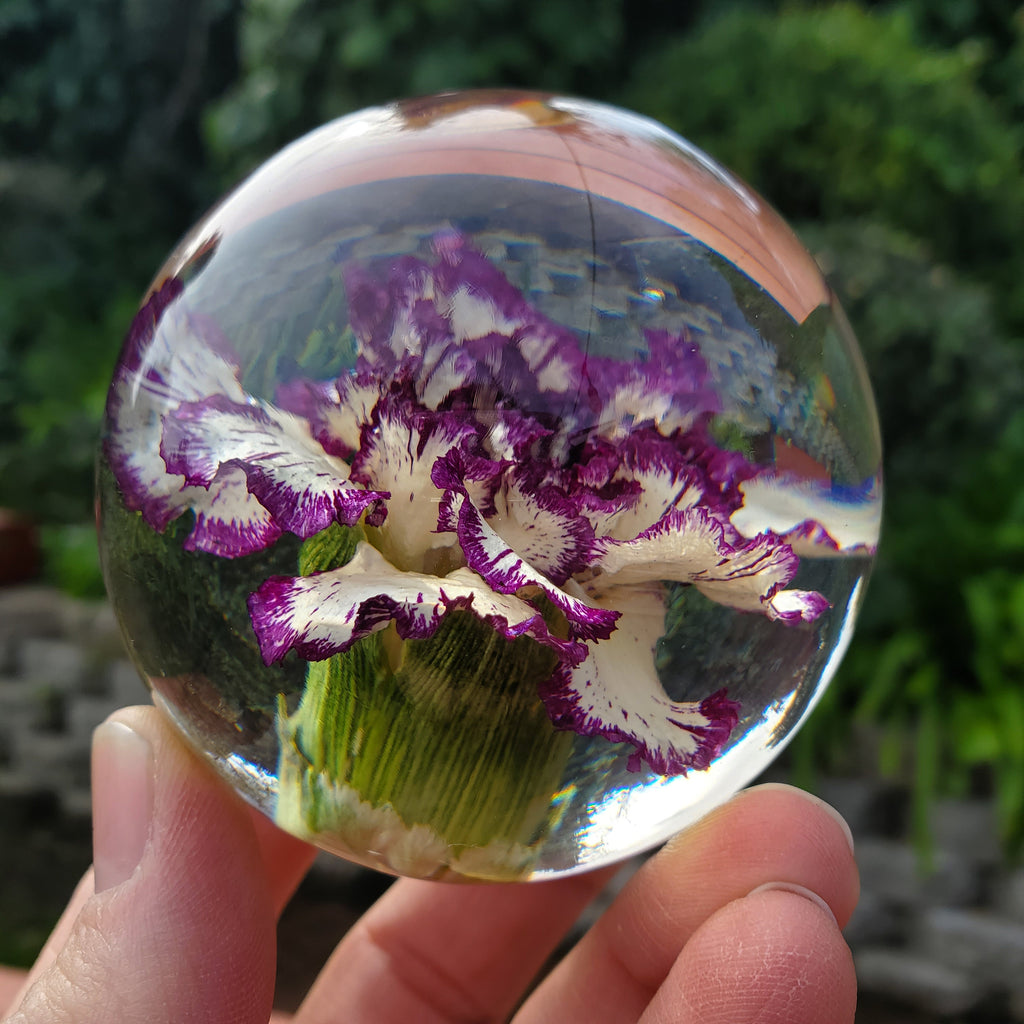 Purple Carnation Resin Sphere with Light Base | Handmade Resin Craft with Real Carnation Inside - Home Décor Night Light, Accent Lighting