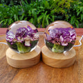 Purple Carnation Resin Sphere with Light Base | Handmade Resin Craft with Real Carnation Inside - Home Décor Night Light, Accent Lighting