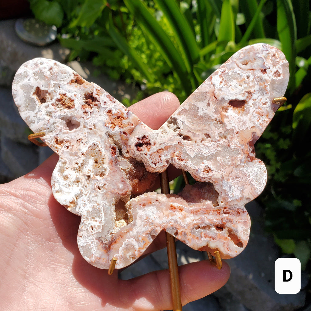 Pink Lace Agate Butterfly on Stand - Balance of the Physical, Mental & Emotional - Pink Agate Crystal Butterfly Healing Gemstone
