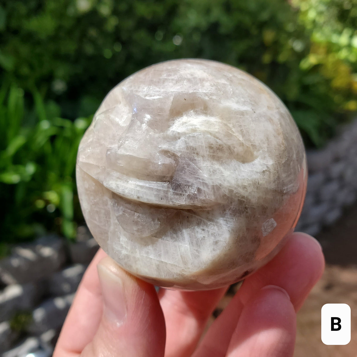 Flashy Moonstone Moon Face Sphere - Uplifting, Raises Vibration, Feminine Energy, Empowering - Flashy Crystal Ball Healing Gemstone