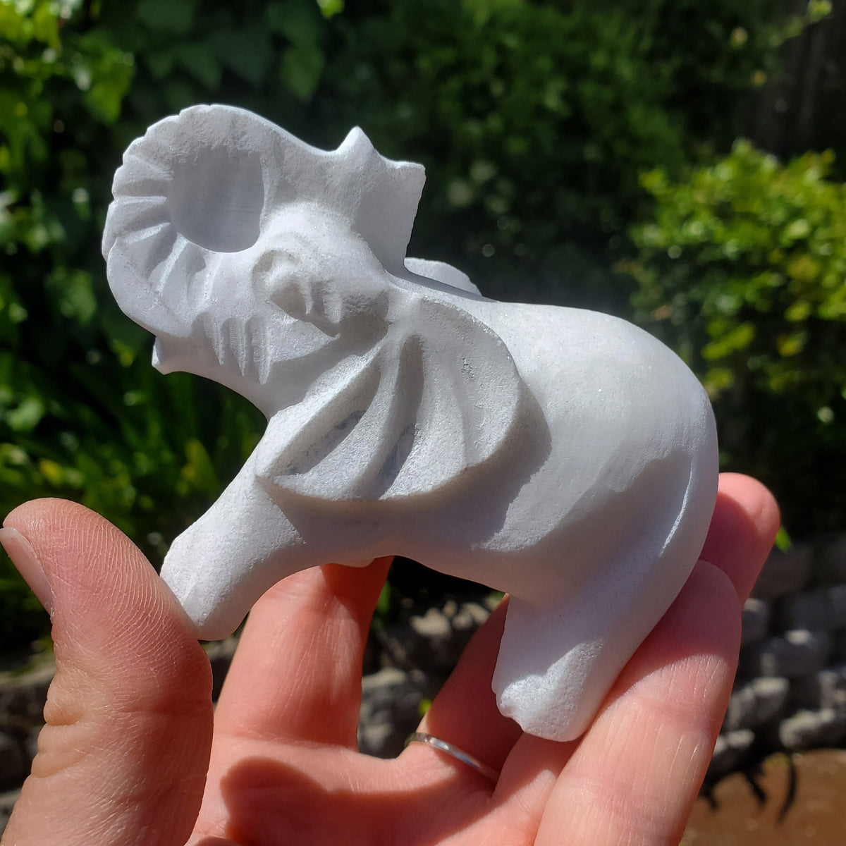 Chunky White Jade Elephant - Brings in Joy, Peace, Calm & Love Energy - White Elephant Stone Carving Healing Gemstones