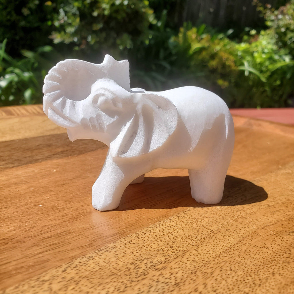 Chunky White Jade Elephant - Brings in Joy, Peace, Calm & Love Energy - White Elephant Stone Carving Healing Gemstones