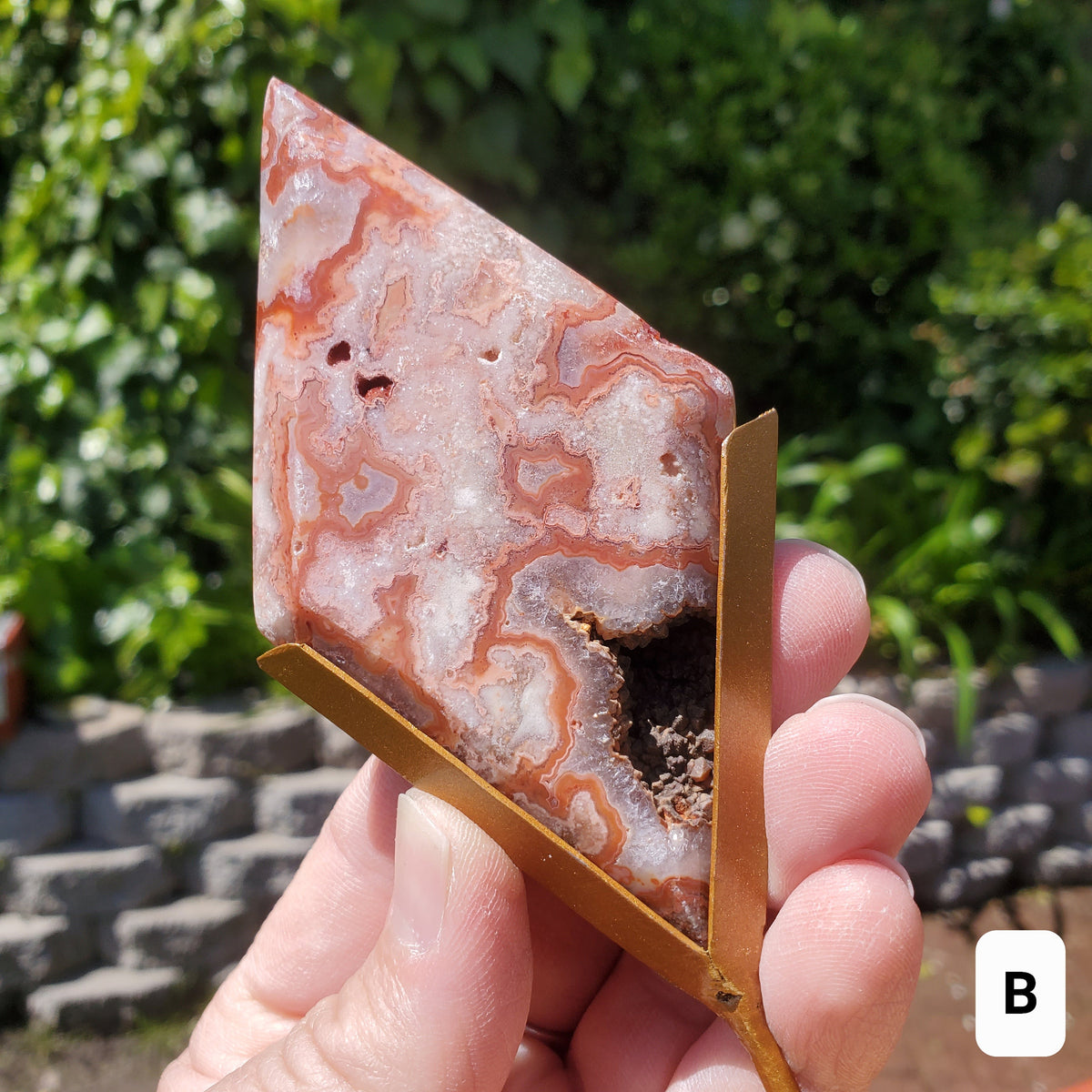 Pink Lace Agate Diamond on Stand - Balance Physical, Mental, Emotional - Pink Agate Crystal Diamond Healing Gemstones