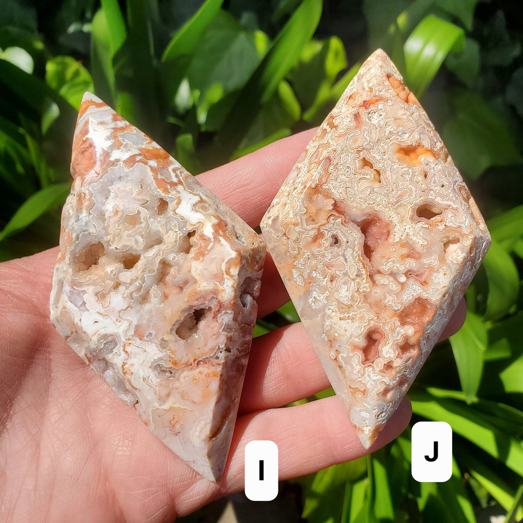 Pink Lace Agate Diamond on Stand - Balance Physical, Mental, Emotional - Pink Agate Crystal Diamond Healing Gemstones