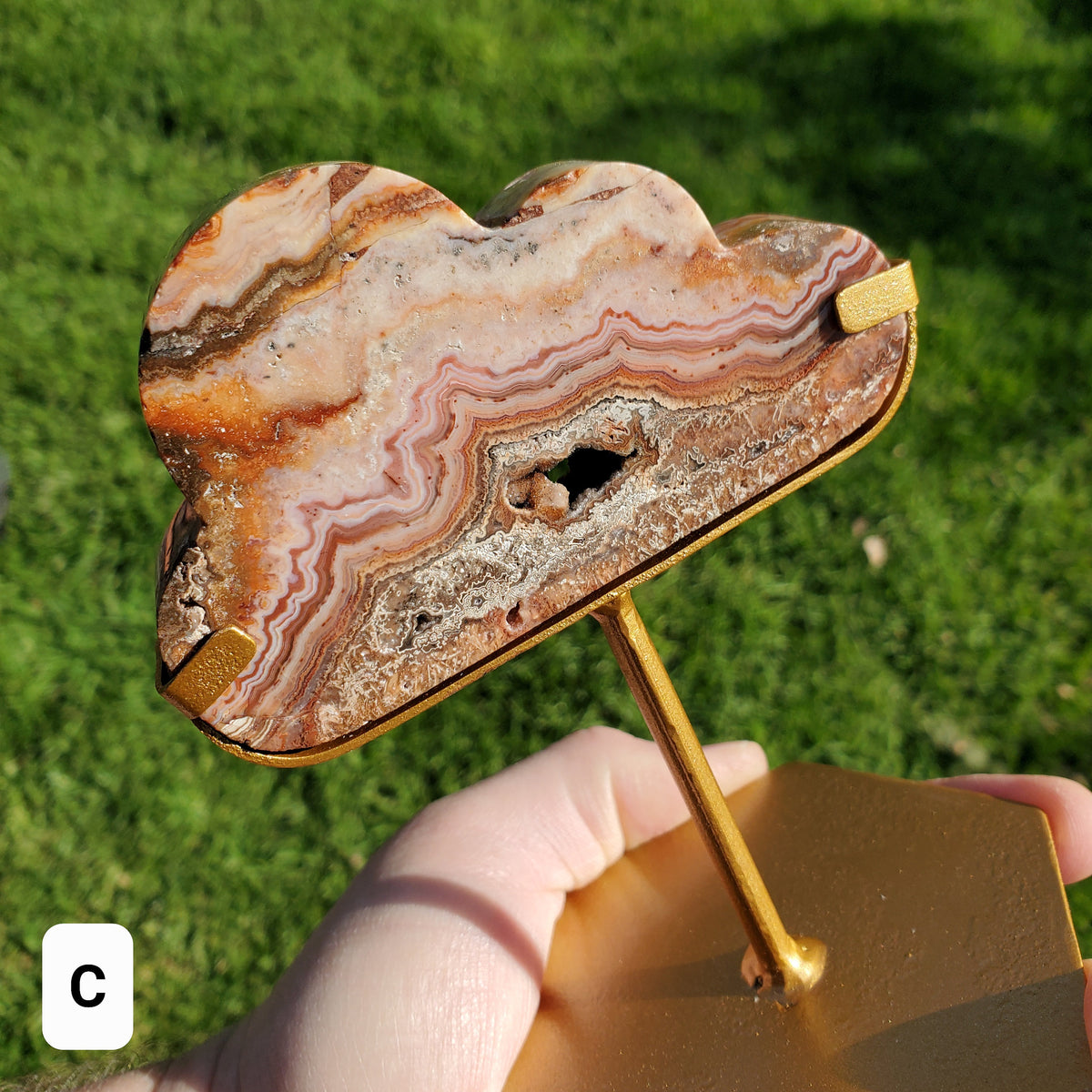Pink Lace Agate Cloud on Stand - Balance of the Physical, Mental & Emotional - Pink Cloud Crystal Carving Healing Gemstone