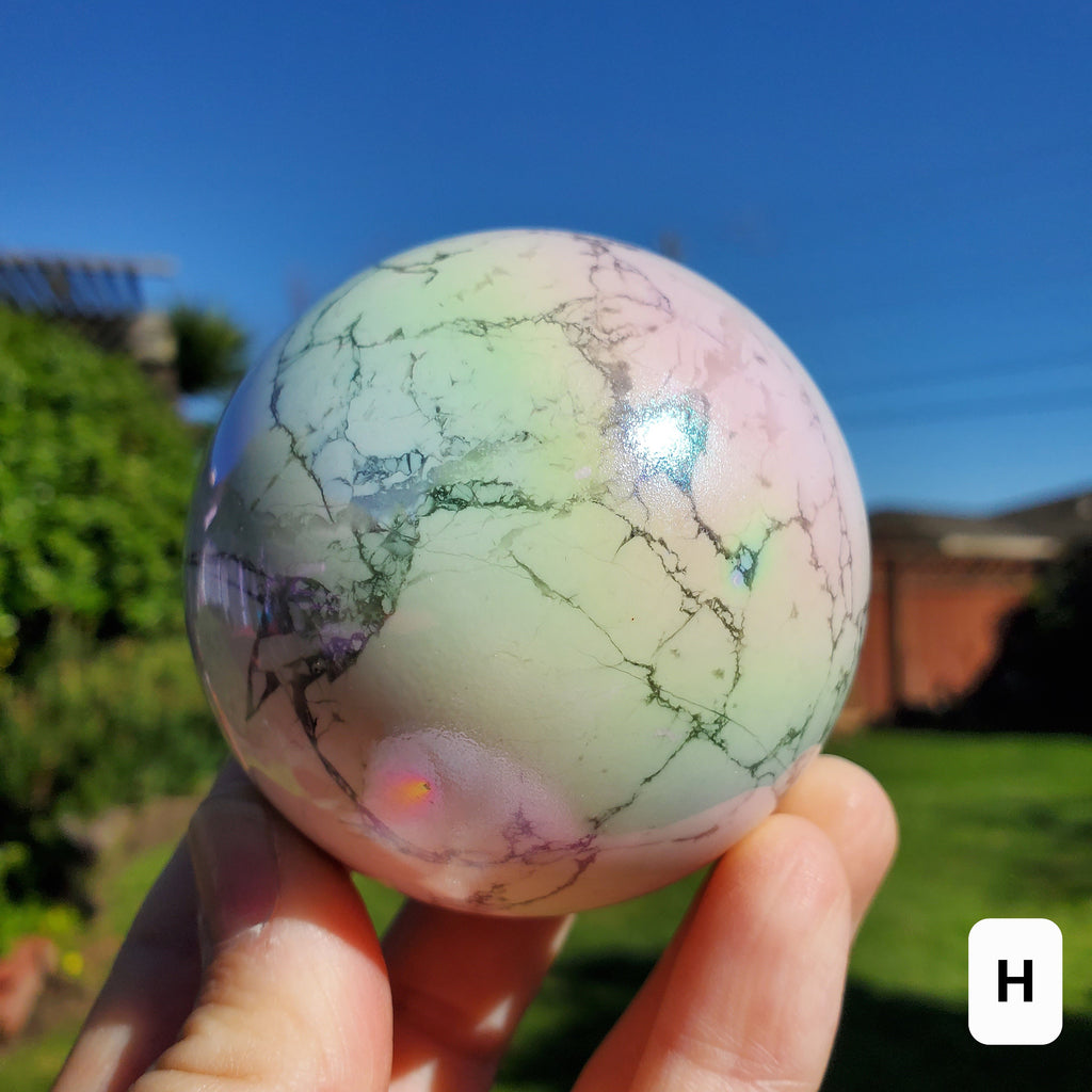 Aura Howlite Sphere - Calm, Confidence, Grounding, Emotional Healing - Howlite Crystal Ball Healing Crystals Gemstones