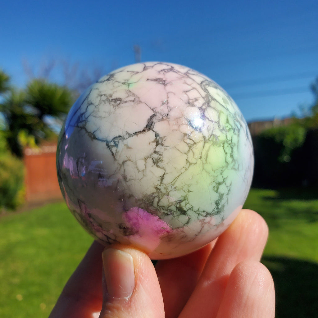 Aura Howlite Sphere - Calm, Confidence, Grounding, Emotional Healing - Howlite Crystal Ball Healing Crystals Gemstones