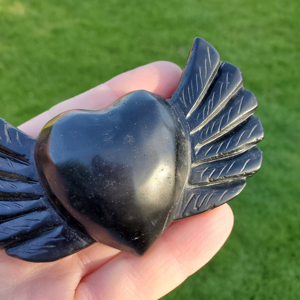 Obsidian Heart Wings - Self Reflection, Release Negative Energies - 3.90" Obsidian Black Heart Healing Crystals Gemstones