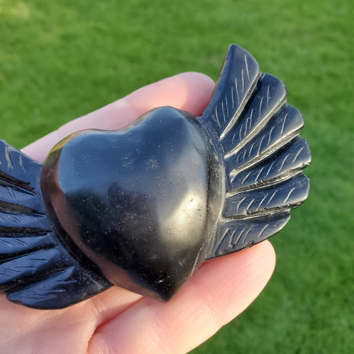 Obsidian Heart Wings - Self Reflection, Release Negative Energies - 3.90" Obsidian Black Heart Healing Crystals Gemstones