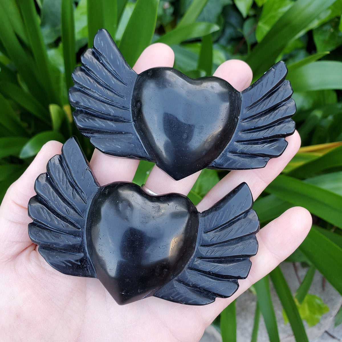 Obsidian Heart Wings - Self Reflection, Release Negative Energies - 3.90" Obsidian Black Heart Healing Crystals Gemstones