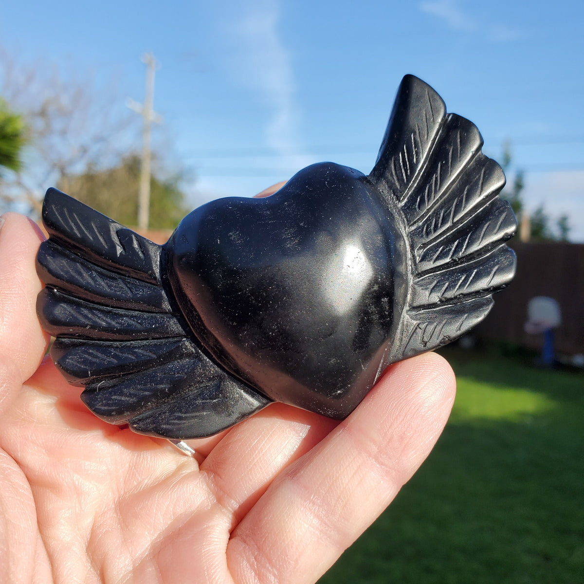 Obsidian Heart Wings - Self Reflection, Release Negative Energies - 3.90" Obsidian Black Heart Healing Crystals Gemstones