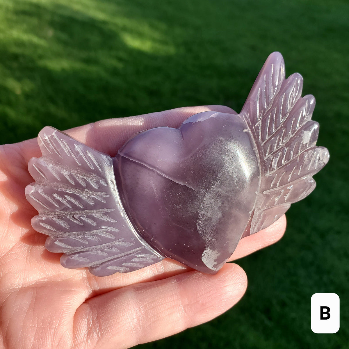 Purple Fluorite Heart Wings - Protective, Grounding, Relieves Stress, Mental Clarity - Fluorite Crystal Heart with Wings Healing Gemstones