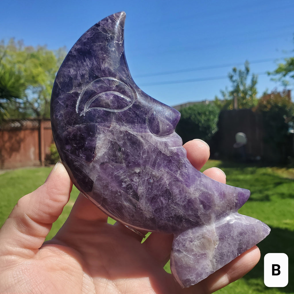 Standing Dream Amethyst Crescent Moon - Calming, Energetic Protection, Positivity, Divine Love - Purple Amethyst Moon Crystal Statement