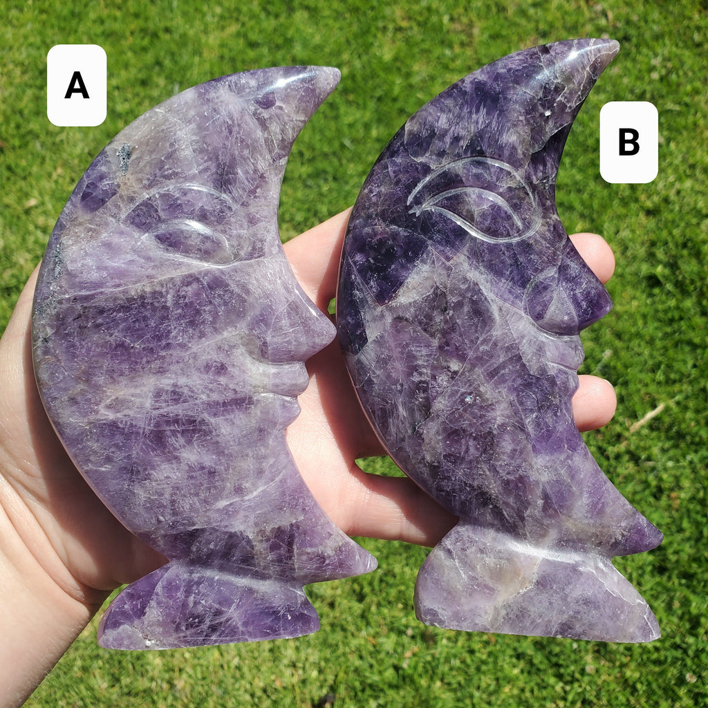 Standing Dream Amethyst Crescent Moon - Calming, Energetic Protection, Positivity, Divine Love - Purple Amethyst Moon Crystal Statement