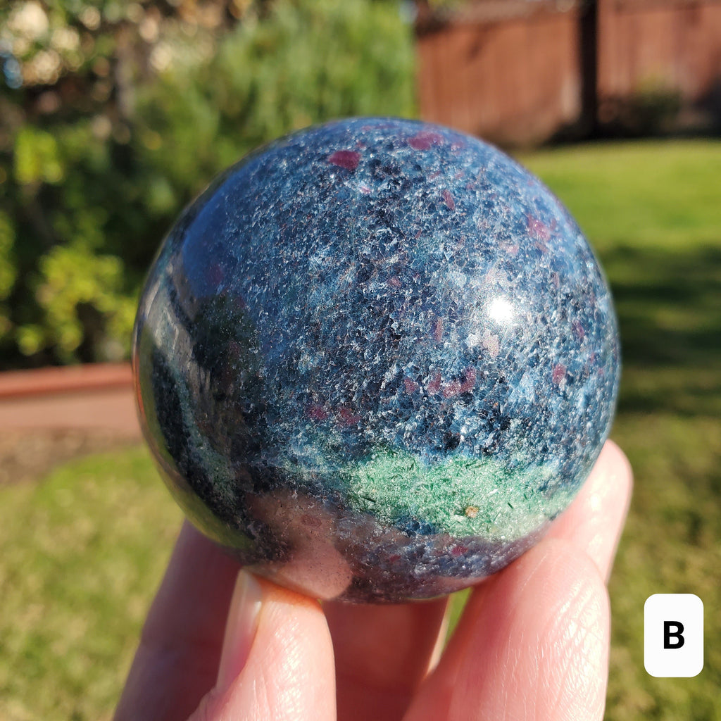 Glowing Ruby Kyanite Sphere - UV light included - Focus, Positivity, Balance Emotions - Ruby in Kyanite Crystal Ball Stone Healing Crystal