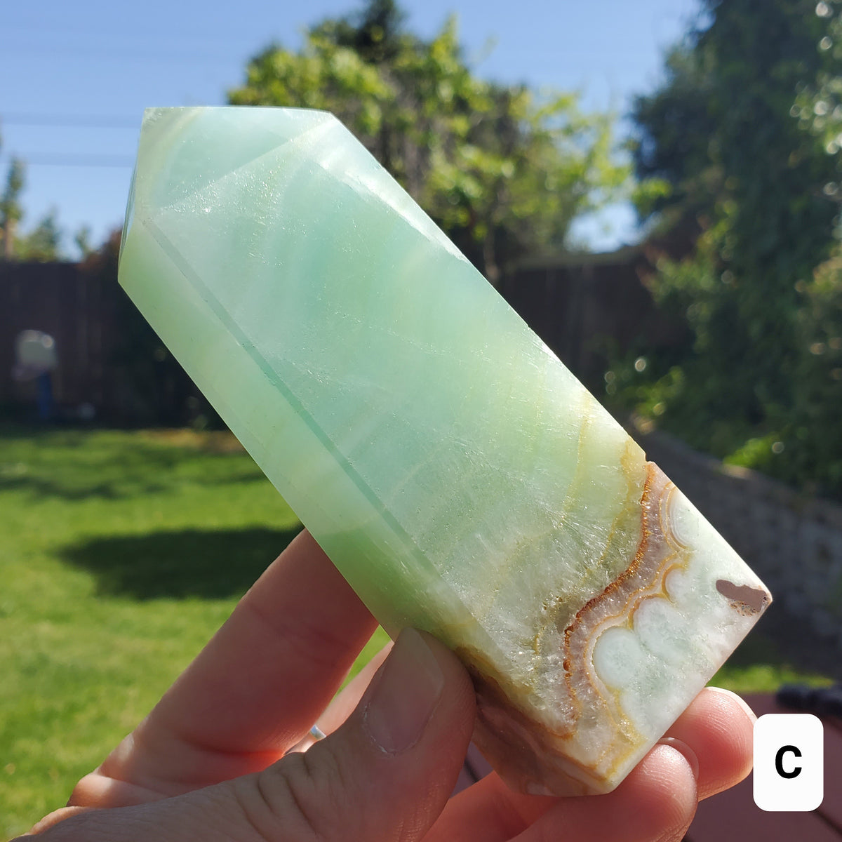 Pistachio Calcite Tower - Physical Healing, Transitions, Compassion, Clears Negativity - Blue Green Seafoam Calcite Healing Crystal Point